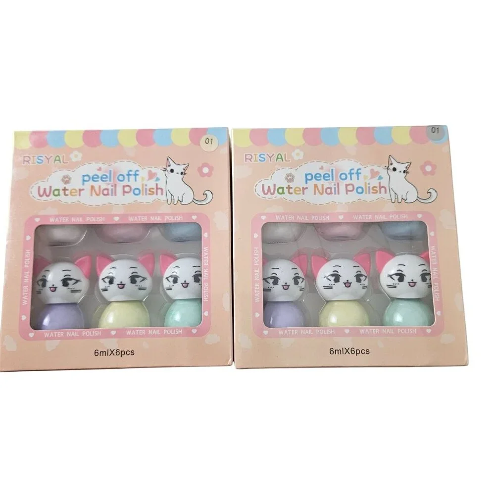 2 Pkg Bundle Non-Toxic Peel-Off Water-Based Nail Polish Set Kids & Women